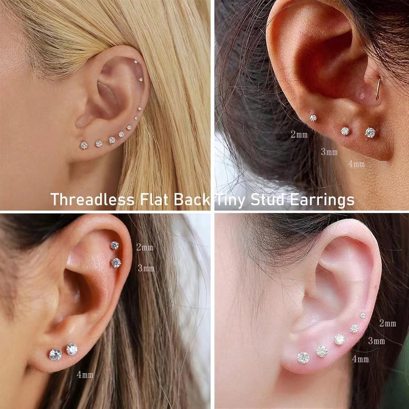 Yetonload 5-6 pairs Push-in Flat Back Stud Earrings Hypoallergenic Surgical Stainless Steel Cubic Zirconia Earrings Studs Set Multi-Pack, CZ Stud Earrings for Women Men Trendy Cartilage Stud Earrings 2-8mm - Image 4